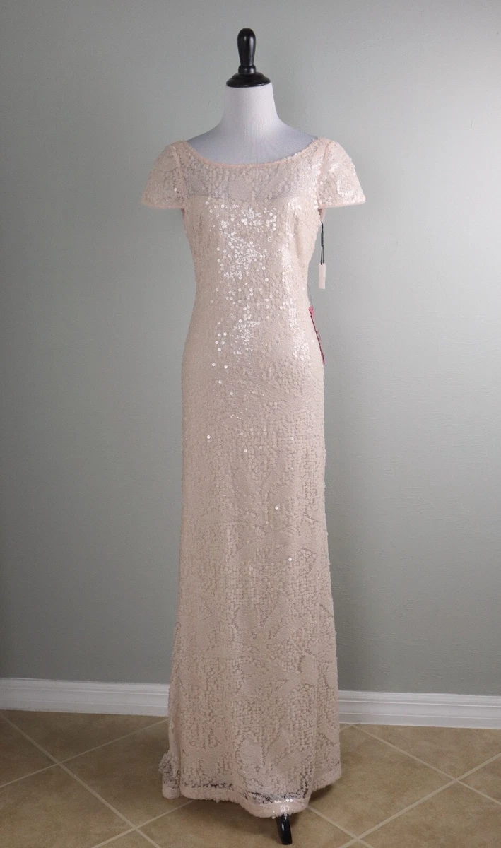CALVIN KLEIN NWT 169 Sequin Embellished Mesh Lace Maxi Evening