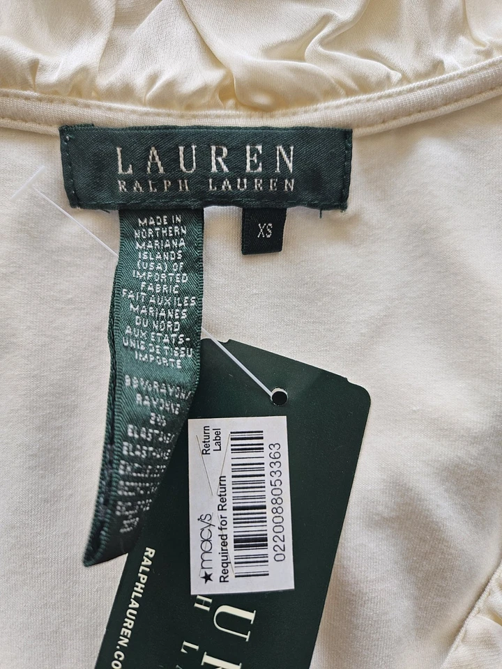 Lauren Ralph Lauren New Women's Ruffle Neck Rayon Silky Fabric Cream Blouse - Image 2 of 3