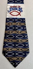 Steven Harris Handmade Tie Christian Jesus Fish Ichthys Blue Gold 4” Made Korea