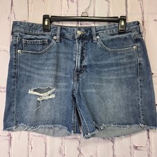 Lucky Brand Mid Rise Distressed Denim Boyfriend Shorts Women 10 30 Blue Raw Hem