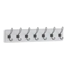 Whitewash Solid Wood Wall Mounted Coat Rack with Shelf, 7 Hooks, 34" Long - K...