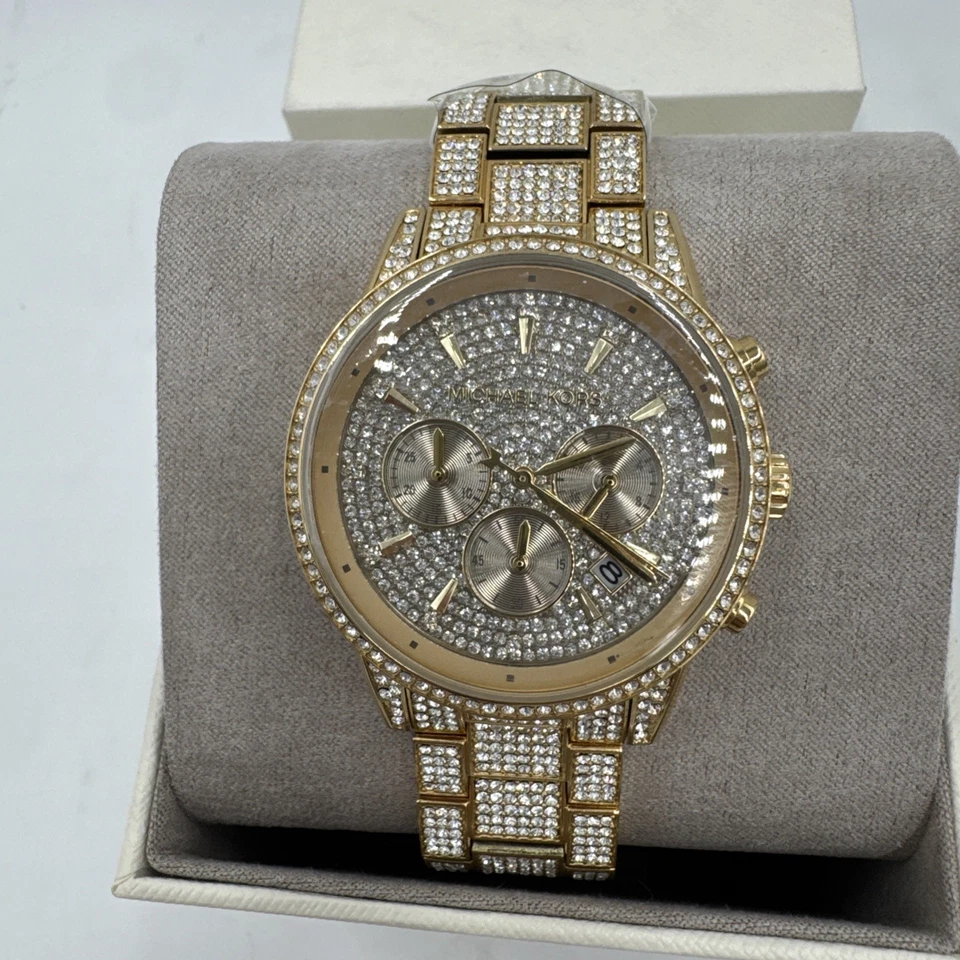 NUEVO Reloj Michael Kors Ritz Pave Cristal Oro Brillo MK6747 Foto 3 de 4