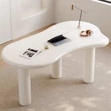 62.2" Irregular Table Modern Cream White Indoor Kitchen Table Dining Table