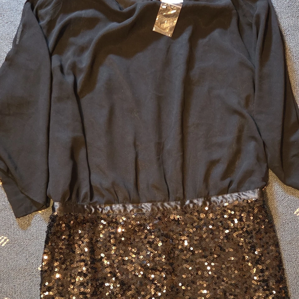 heine Damen Abendkleid kurz Schwarz Pailletten Langarm Rundhals Gr. 40 - Bild 1 von 2