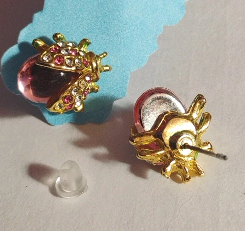可爱! LADYBUG 粉色“果冻肚”和水钻未签名耳钉! — 第 3/4 张图片