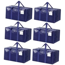 Extra Heavy Duty Large Moving Bags with Strong Zipper & 6 Pack Dark Blue