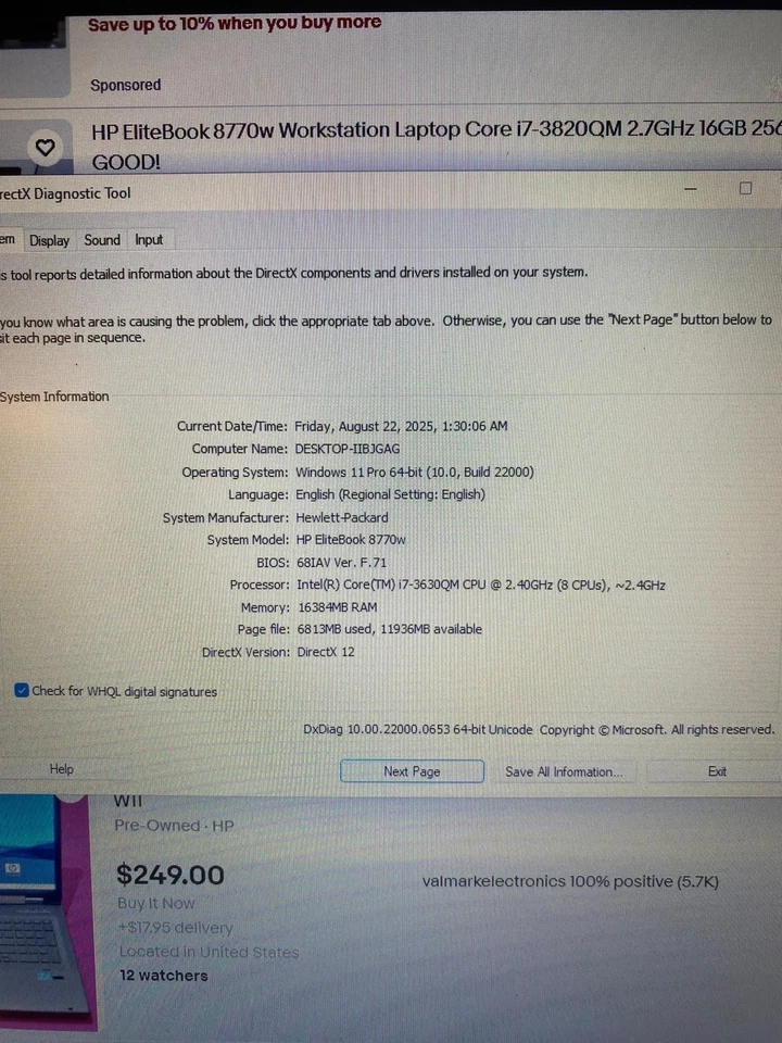HP EliteBook 8770w|Intel Core i7@2.40 GHz|32GB RAM| 120 SSD + 720HDD - Image 2 of 4
