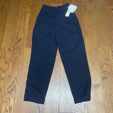 L Ralph Lauren Trousers Women 6 BLUE Worsted Wool Pleated Cuffed USA Made NWT
