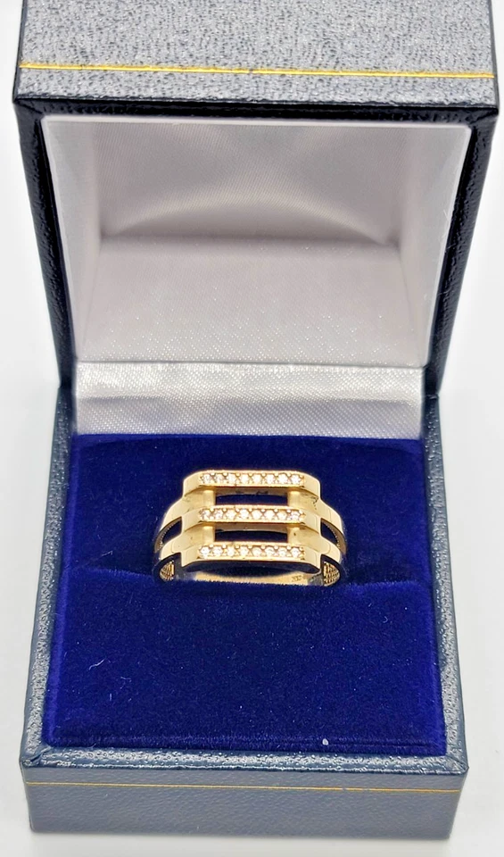 Mens 14ct Gold Ring Alternative Cubic Zirconia Mans Jewellery Wristwatches R VGC - Image 2 of 4