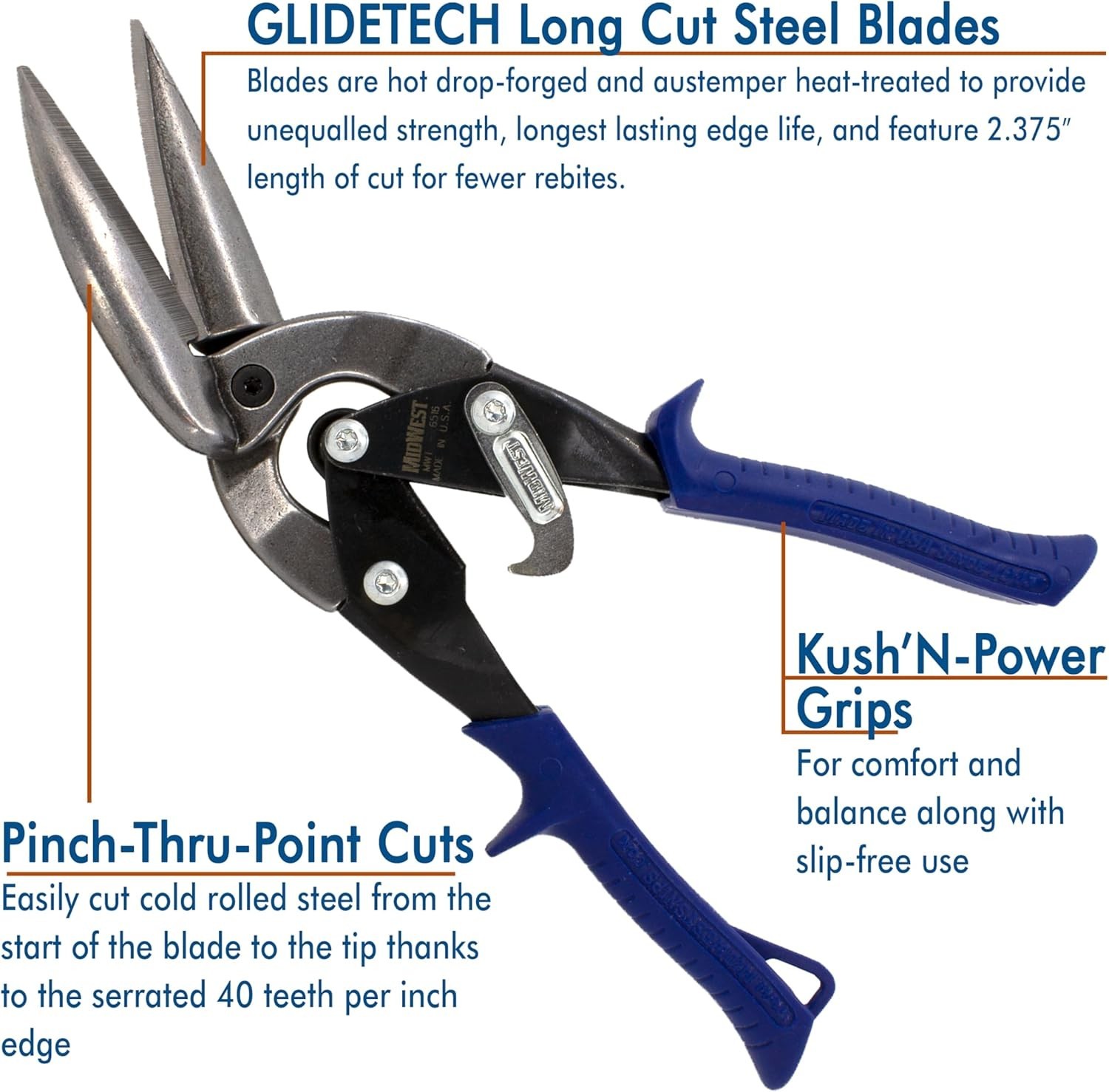 MIDWEST Power Cutters Long Cut Snip - Straight Cut Offset Tin Cutting Shears ...