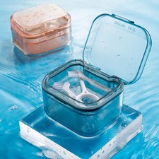 Denture Bath Case Dental False Teeth Storage Boxes With Drain Tray Container
