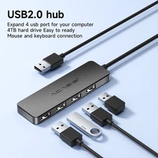 Acasis 4 Port USB 2.0 Hub Splitter Multi Adapter 5Gbps High Speed Desktop Laptop