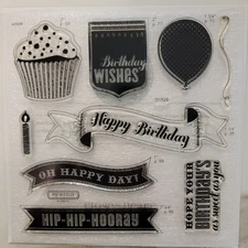 Close to my Heart My Acrylix Cricut Artiste BIRTHDAY Clear Cling Stamps Set of 8