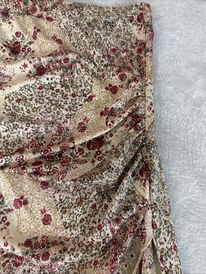 Vintage Rocket Candy Dress Brown Metallic Floral Y2k Sparkle Halter Ruched HOT - Image 2 of 4