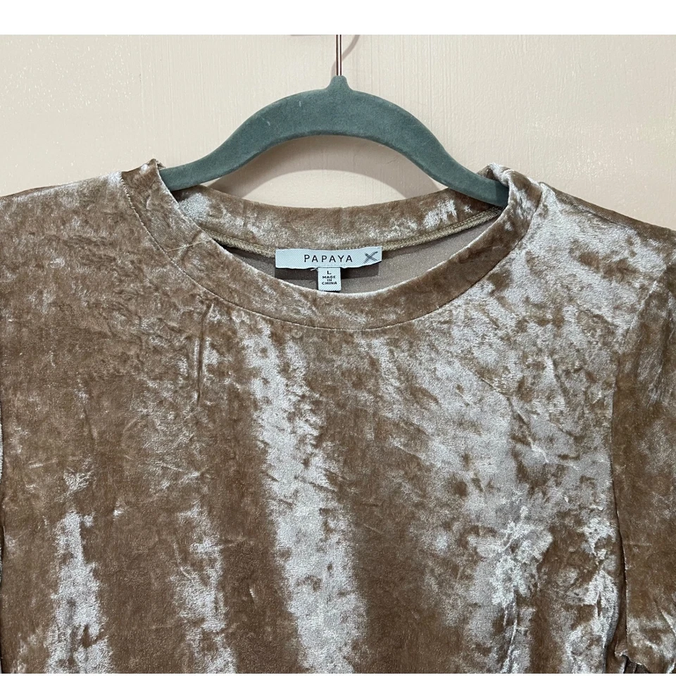 Top PAPAYA Terciopelo Triturado Lateral Acanalado Manga Larga Champagne-Bronce Talla L Foto 3 de 4