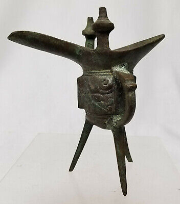 Ancien navire achats à vin archaïque rituel chinois Jue bronze Taotie