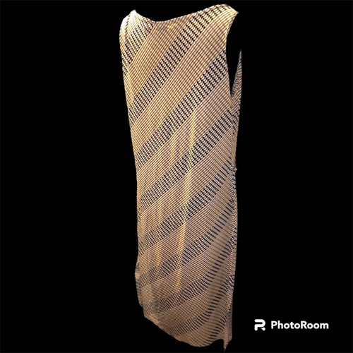 JANETTE ärmelloses kurzes Kleid drapierter Ausschnitt creme/schwarz Geo-Print Damen L Vintage - Bild 13 von 19