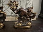 Pair Vintage 1930s Dodge INC Western Bookends Cartoon Cow Bronzed Metal Org Bell — photo 3
