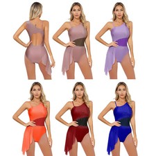 Womens Dance Dress Color Block Leotard Cutout Back Lyrical Sleeveless Bodysuit
