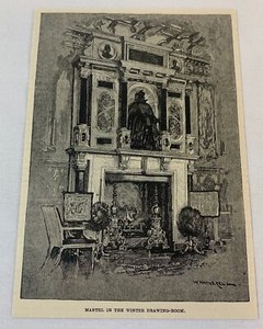 1886 magazine engraving~ WINTER DRAWING ROOM, Hatfield House