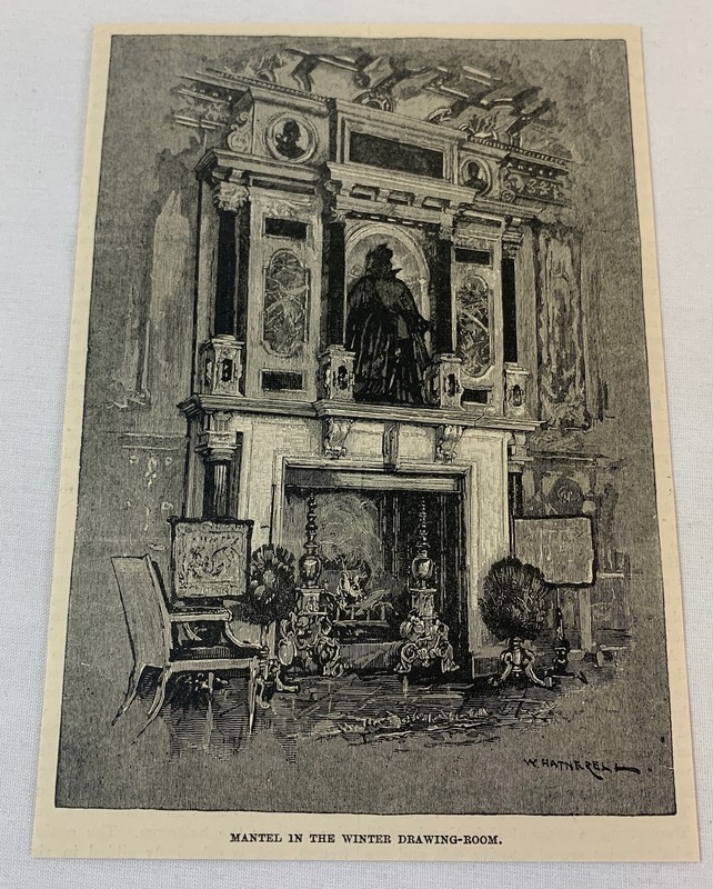1886 magazine engraving~ WINTER DRAWING ROOM, Hatfield House