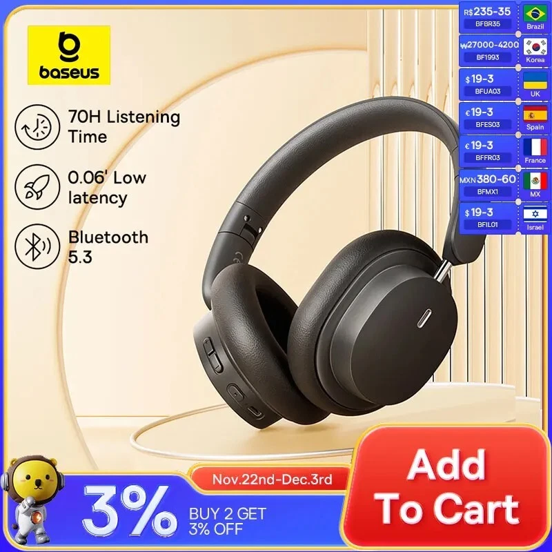 Baseus Kabelloser Kopfhörer, 3D-Kopfhörer mit räumlichem Audio, Bluetooth, 70h - Bild 2 von 4