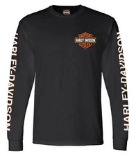 Harley-Davidson Men's Long Sleeve Orange Bar & Shield Black Shirt 30291744