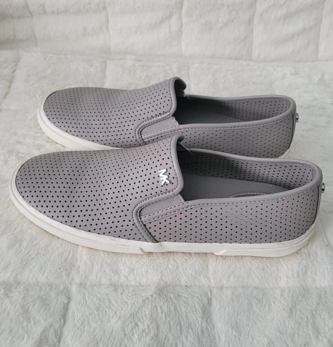 Michael Kors Slip On Sneaker MK Logo Boerum Double Gore Gray Leather Shoes 8.5M