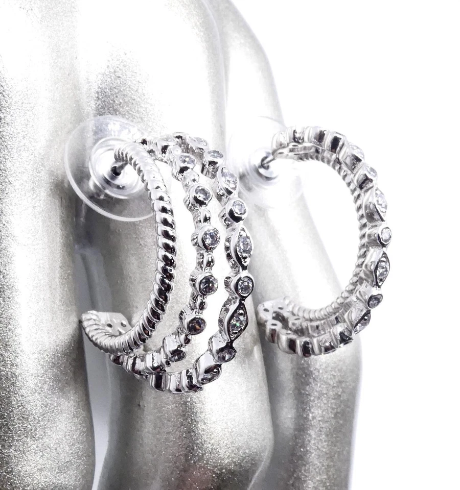 EXQUISITOS 3 filas de cristales de cable enchapados en oro blanco de 18kt de diámetro de 1" Foto 2 de 4