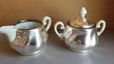 *Vtg HKE Silver On Porcelain Creamer And Sugar Pair Made Germany
