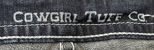 COWGIRL TUFF CO Womens Size 27 Crosses Shimmer Blue Denim Shorts NWT Cuffed - Picture 5 of 8