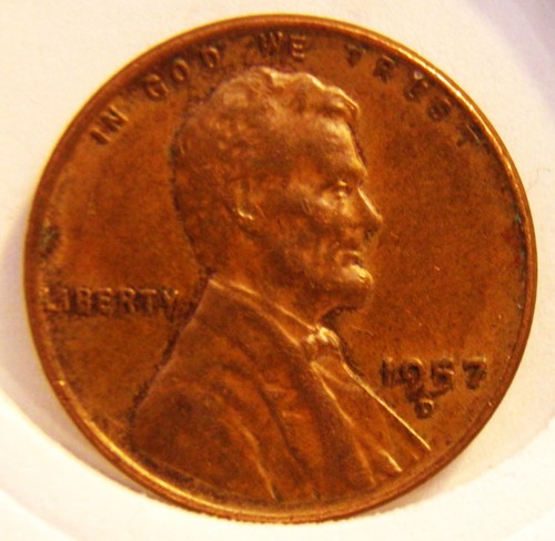 1957D Lincoln Wheat Penny No Mint Mark One Cent Coin Mint Error L on Rim