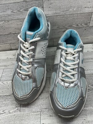 GDEFY Gravity Defyer Silver Blue Comfort Walking Sneakers Shoes Womens Size 10.5