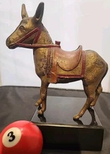 Donkey Burro Bank Vintage, Gold Cast Iron Red Saddle, AC Williams 