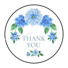 30 THANK YOU BLUE FLOWERS ENVELOPE SEALS LABELS PARTY FAVORS STICKERS 1.5" ROUND