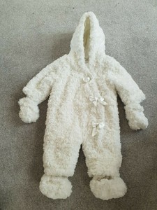 white fluffy snowsuit