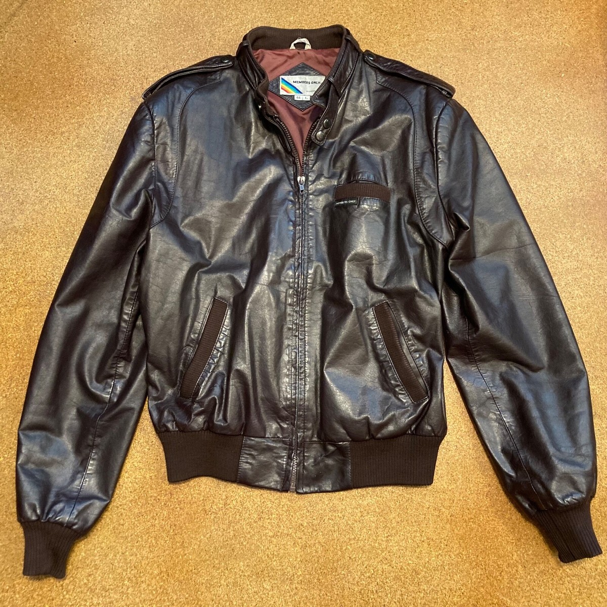 Members Only Leather Jacket Mens 44L Brown Pilot Motorcycle Members Only Leather Jacket Mens 44L Brown Pilot Motorcycle