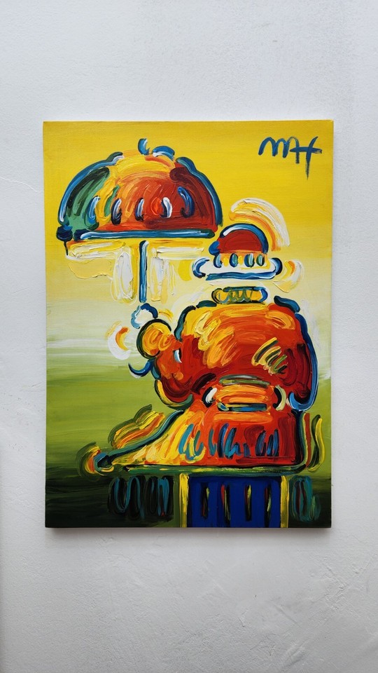 PETER MAX 28x20in Painting on canvas (Umbrella Man) signed & stamped