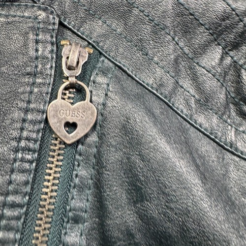 Guess Green Faux Leather Moto Jacket Women’s Belted Asymmetrical Zip XL HOT - Picture 5 of 11