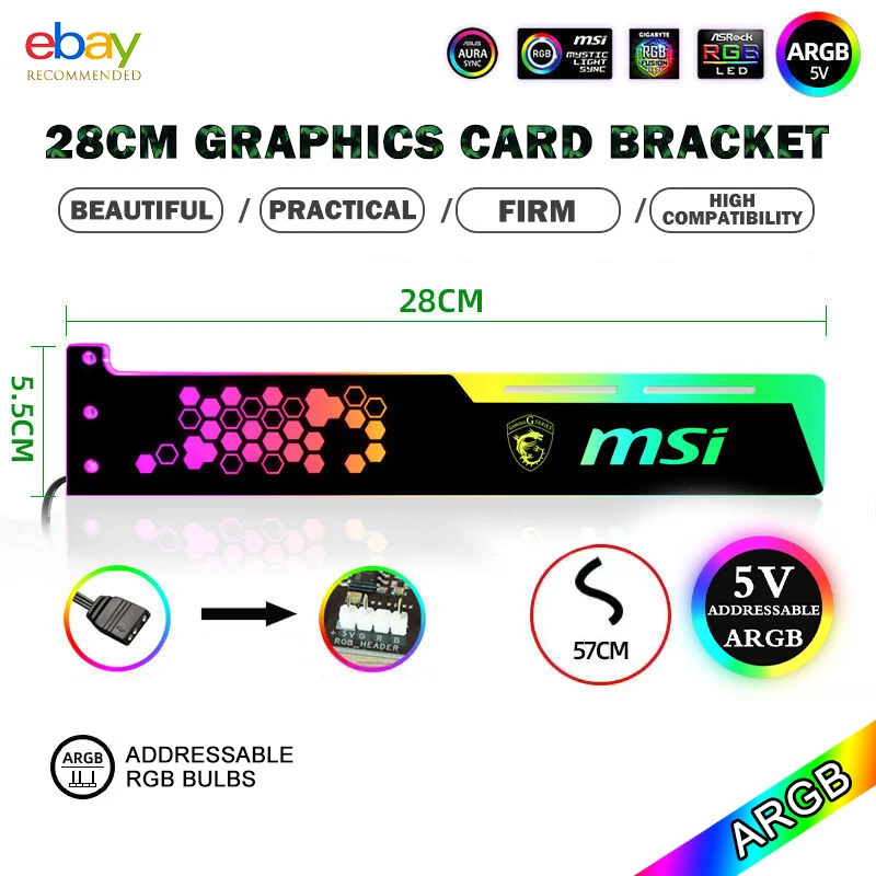 LED Acrylic Graphics Card Bracket use for Brace GPU RGB Sync Light use Fix Video - Image 3 of 4
