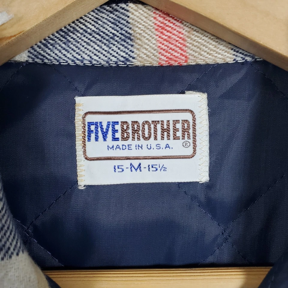 NUEVO CON ETIQUETAS Camisa De Colección Five Brothers Edredón Forrado Perla Franela a Presión Para Hombre’s M Hecha en EE. UU. Foto 3 de 4