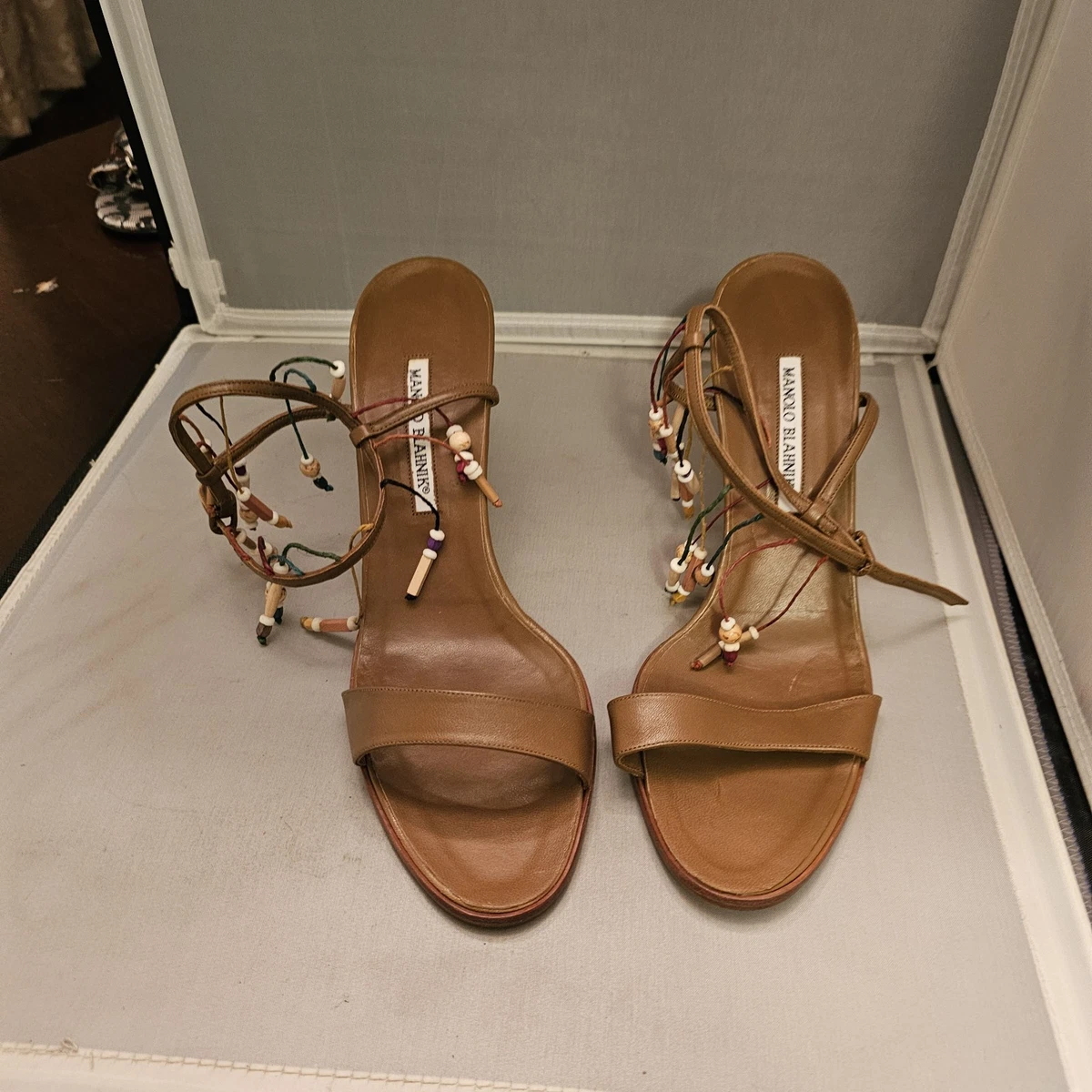Sangle Plate En Daim Bleu Manolo Blahnik 10-40 - Neuf Sans Emballage, Semelle Légèrement Usée