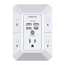 Wall Charger, Surge Protector, 5 Outlet Extender with 4 USB 3U1C White