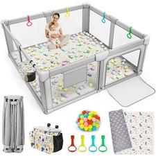 Foldable Baby Playpen with Mat 71x59 Inch
