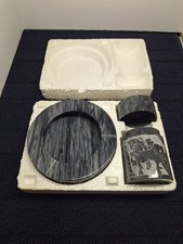 Vintage Polished 6" Marble Ashtray And Cigarette Holder. Etched Design. Unused