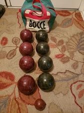 Vintage Sportcraft Italian Bochi Ball Set W/ Pallino Ball And Bag Made In Italy 