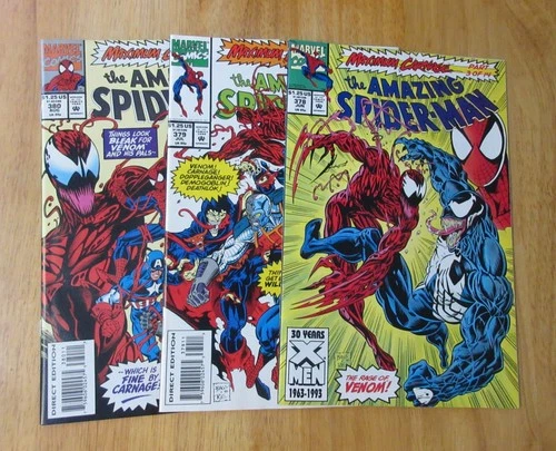 High Grade! Run of *3* Carnage Key AMAZING SPIDER-MAN! #378, 379, 380 *NM Gems!*