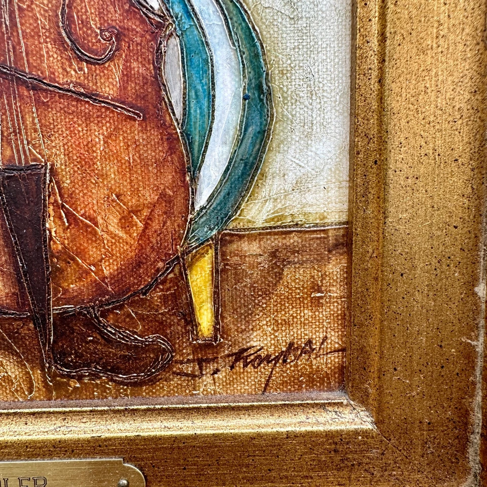 J Roybal Painting The Fiddler 8" x 10" Framed Signed Cello - Image 4 of 4