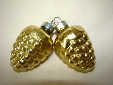 2 Vintage GOLD Mercury Glass Christmas Figural BERRY Ornaments, MADE IN USA