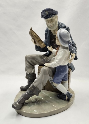 Lladro 5207 A Tall Yarn Old Sailor Grandpa & Boy Figurine Vintage Retired w/Box - Picture 1 of 20